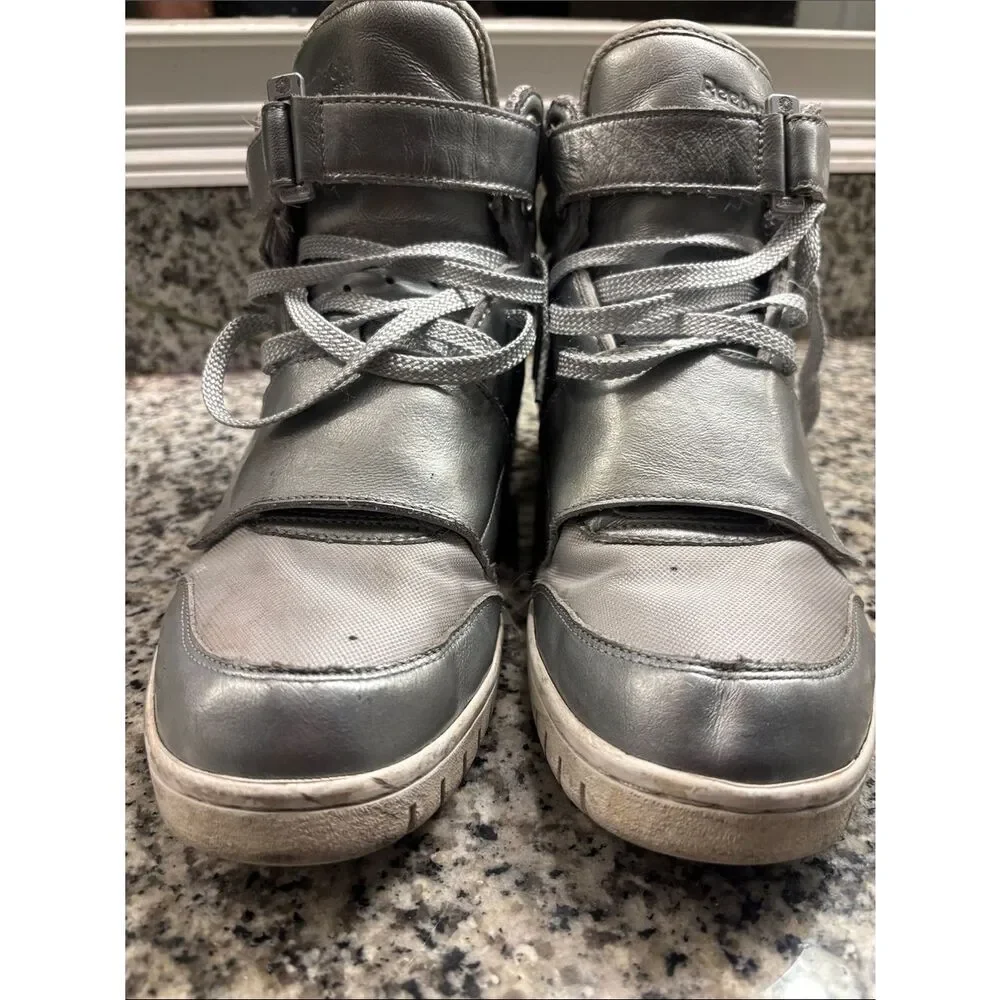 Reebok Metallic Silver High-Top Sneakers with Strap